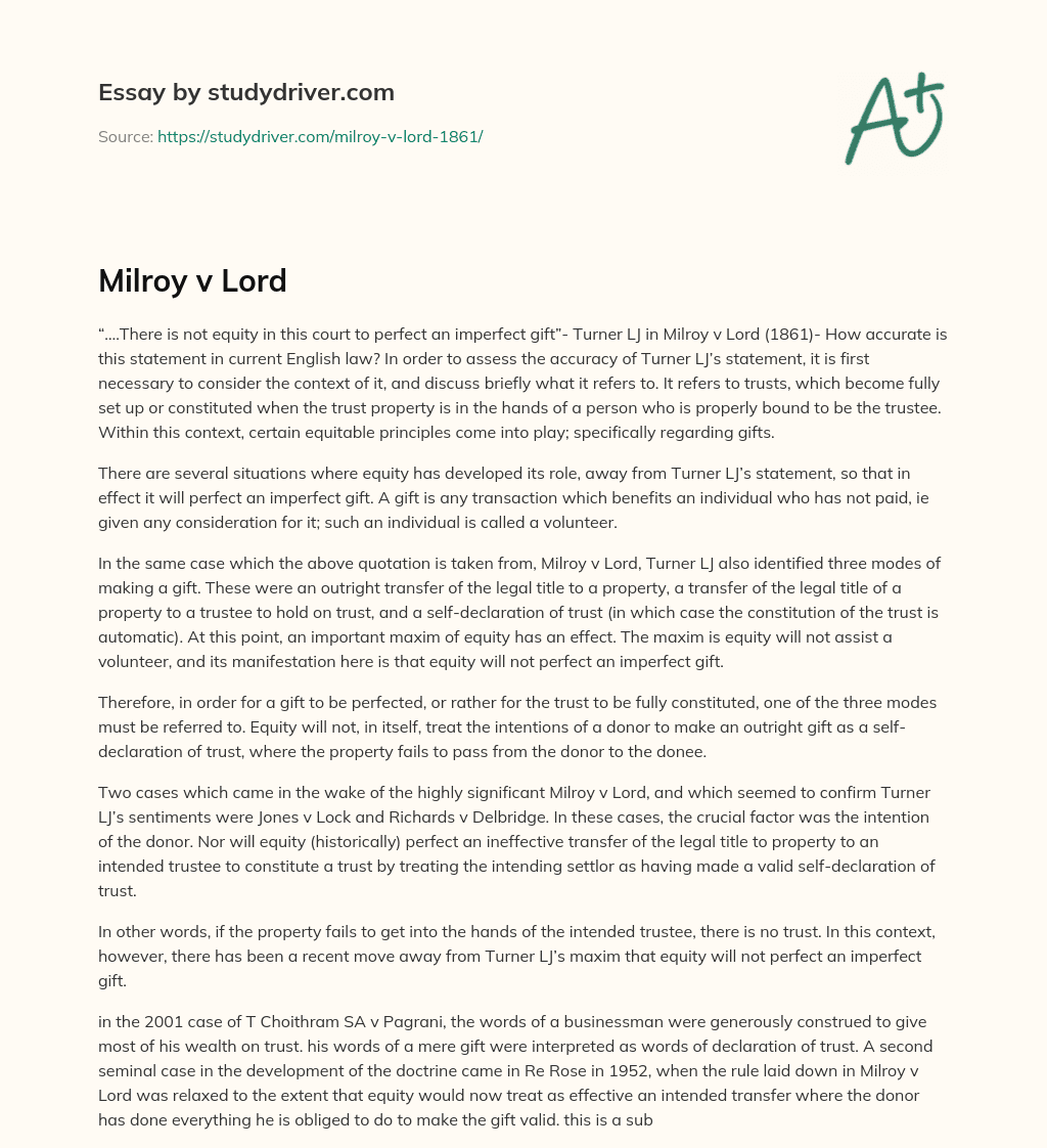 Milroy V Lord essay