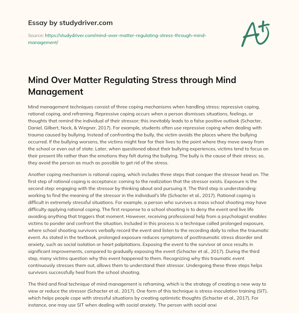 Mind over Matter Regulating Stress through Mind Management essay