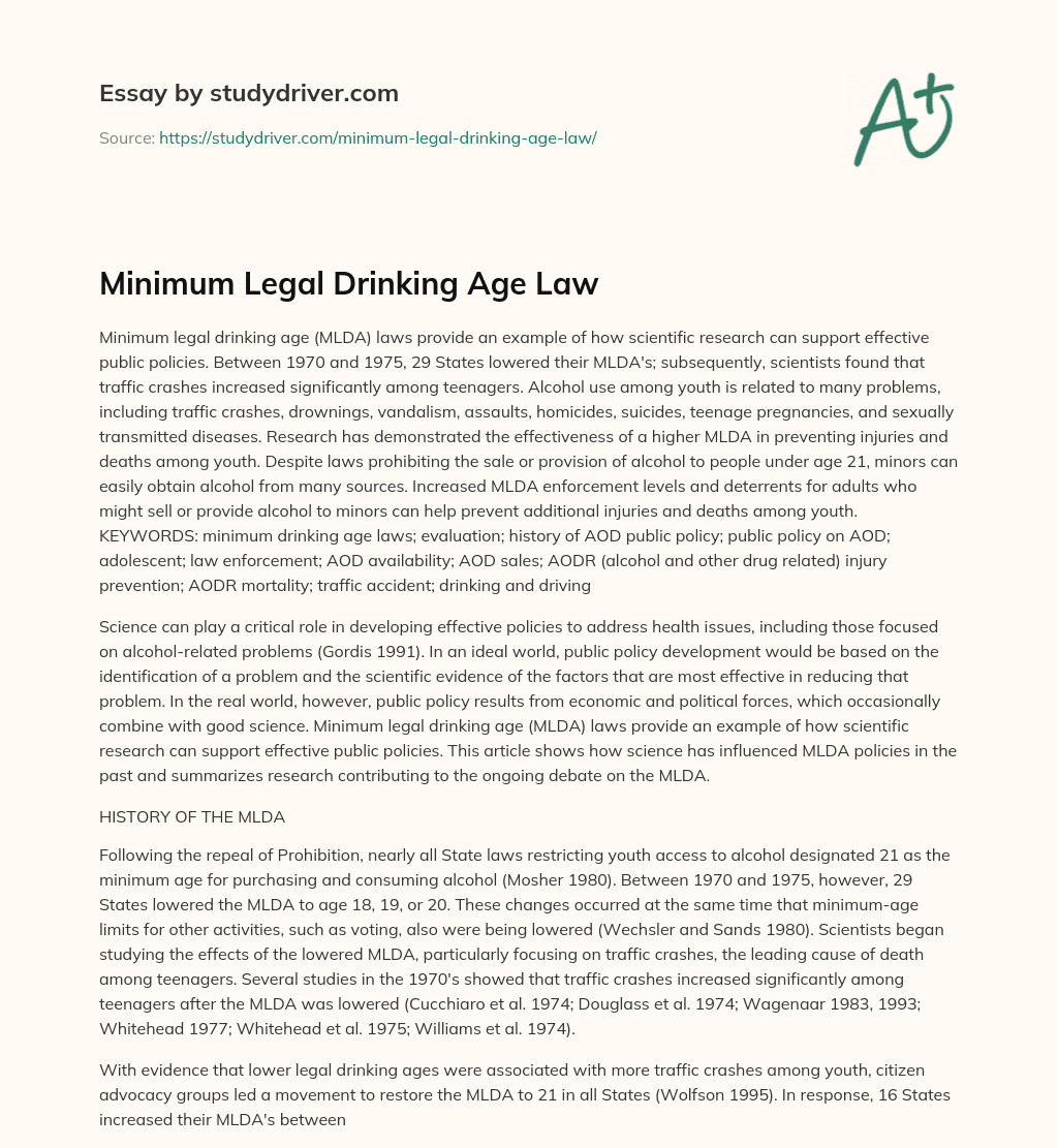 Minimum Legal Drinking Age Law essay