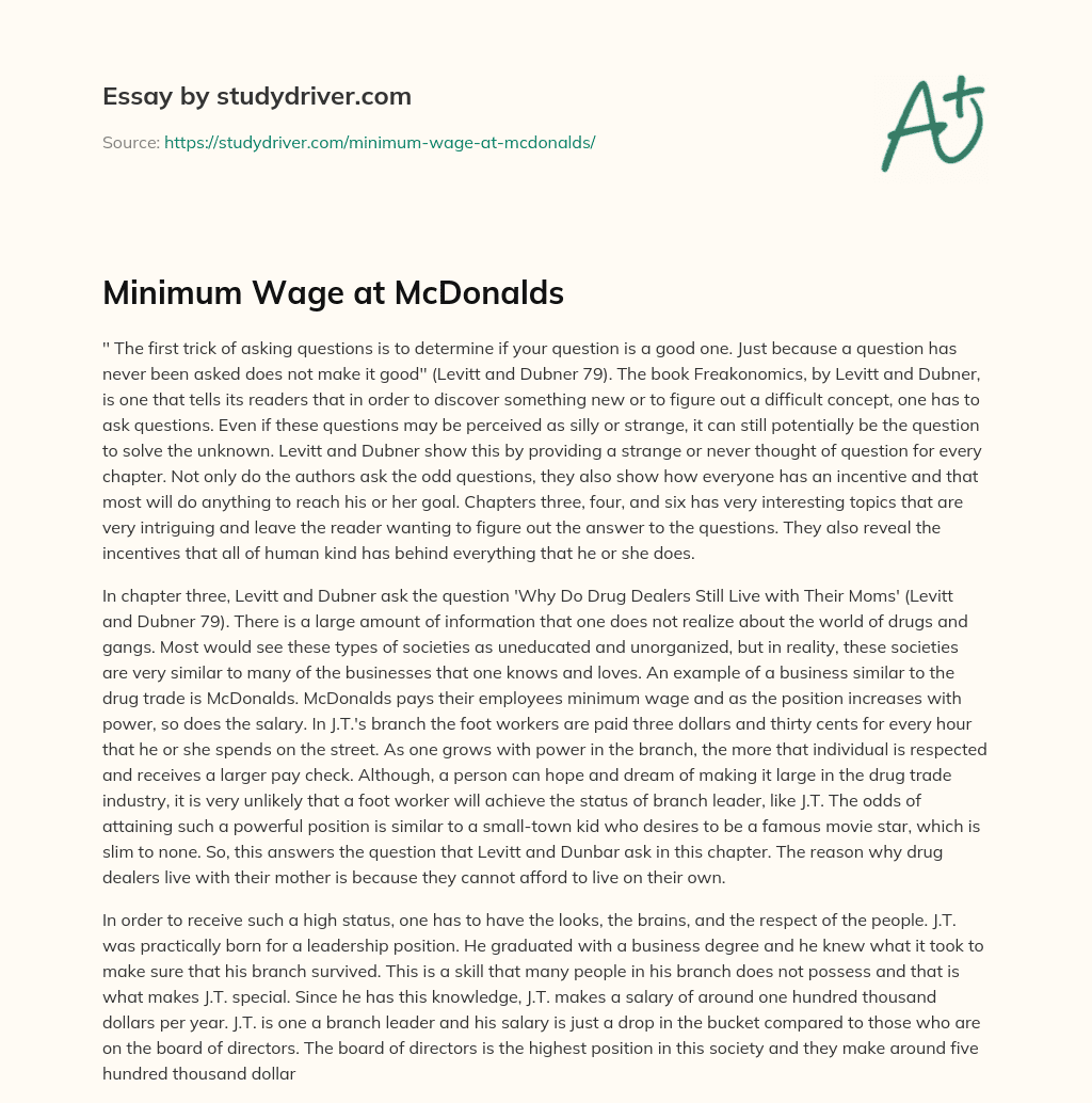 Minimum Wage at McDonalds essay