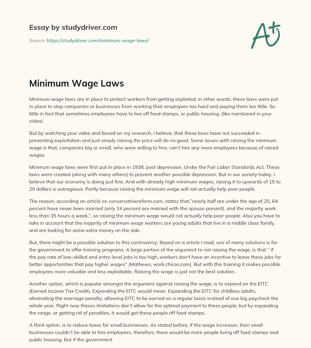 Minimum Wage Laws essay