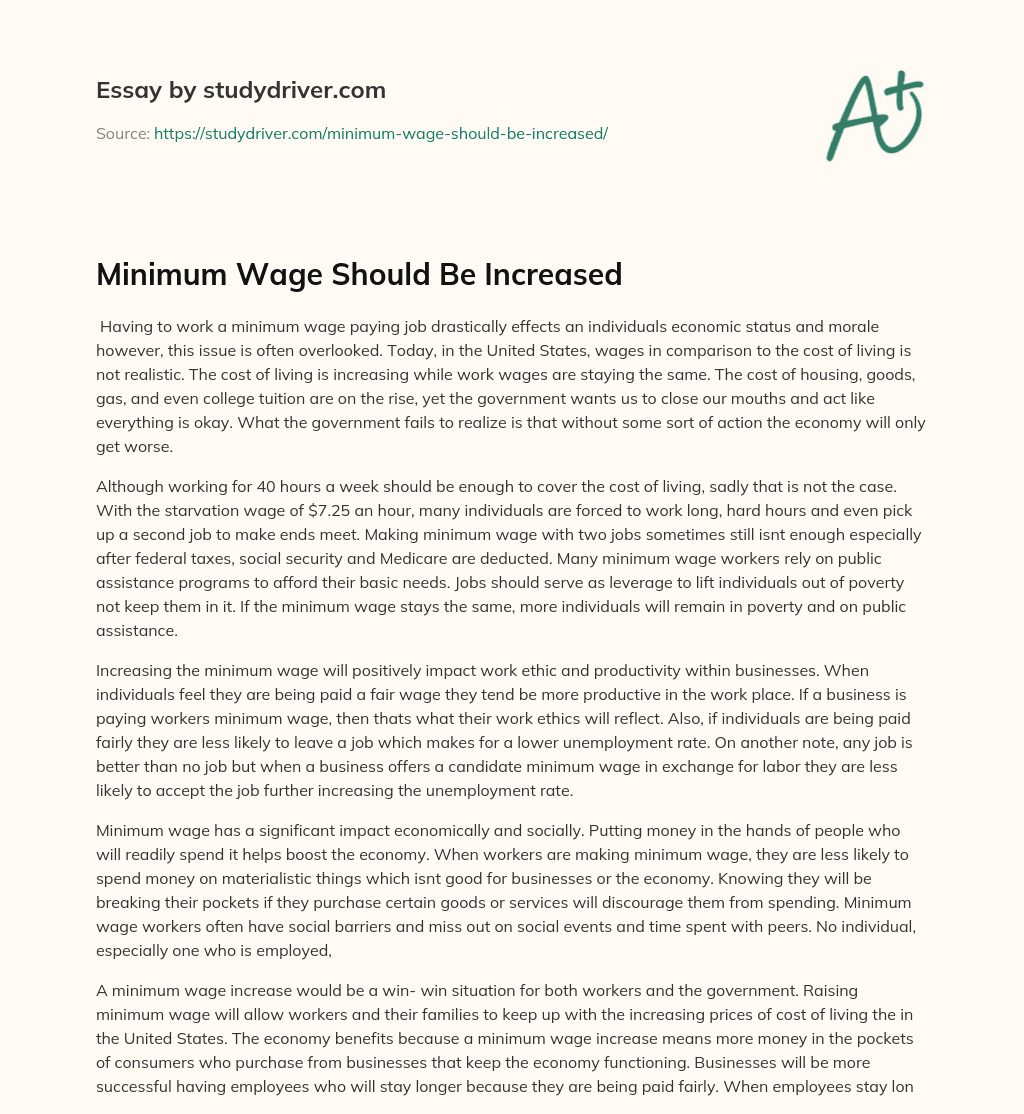 Minimum Wage should be Increased essay