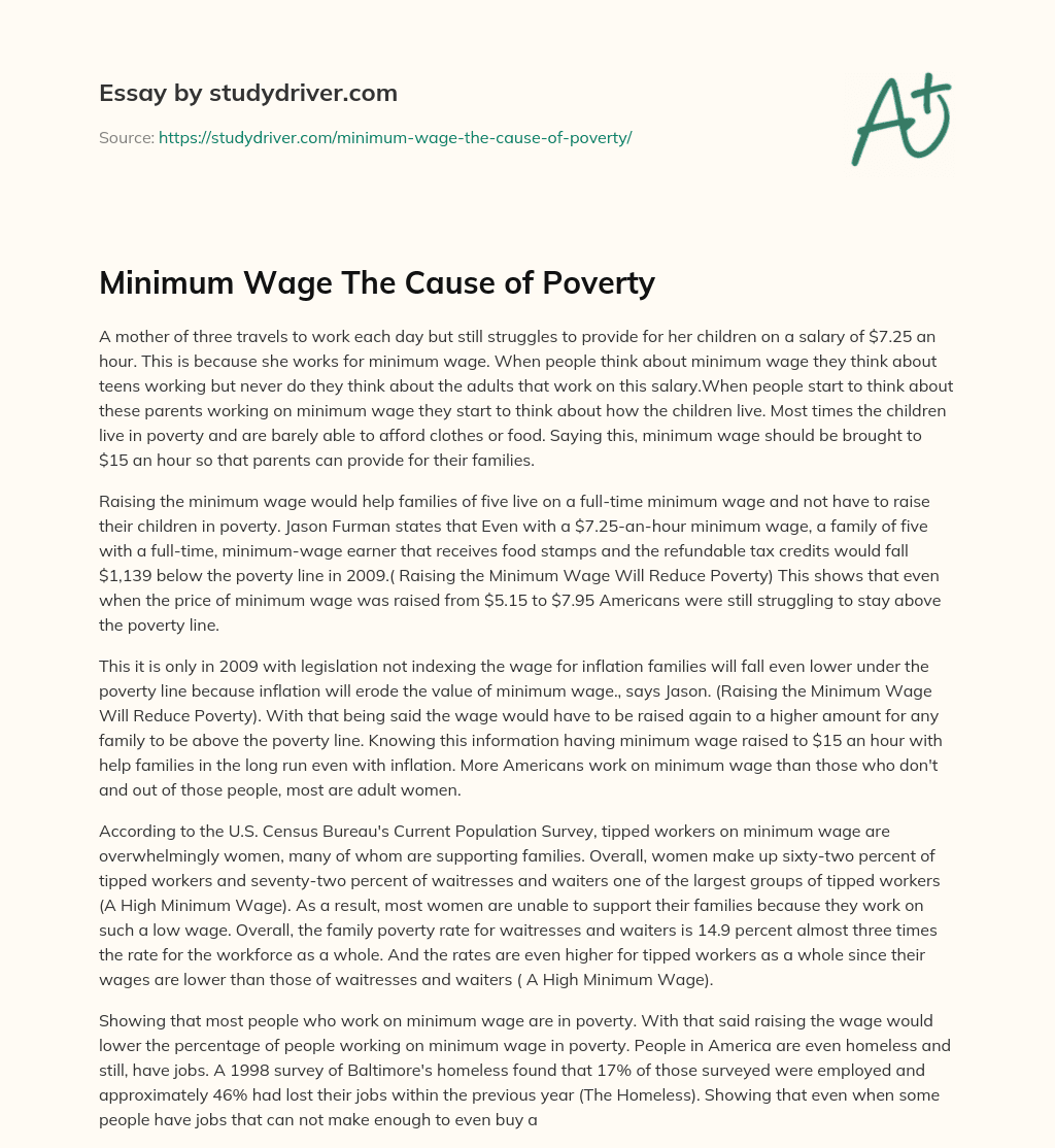 Minimum Wage the Cause of Poverty essay