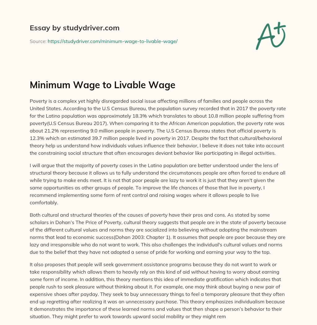 Minimum Wage to Livable Wage essay