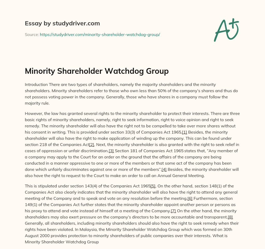 Minority Shareholder Watchdog Group essay