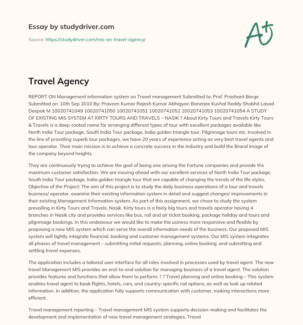 Travel Agency essay