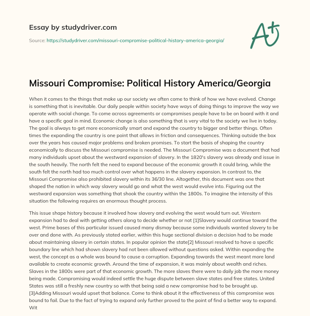 Missouri Compromise: Political History America/Georgia essay