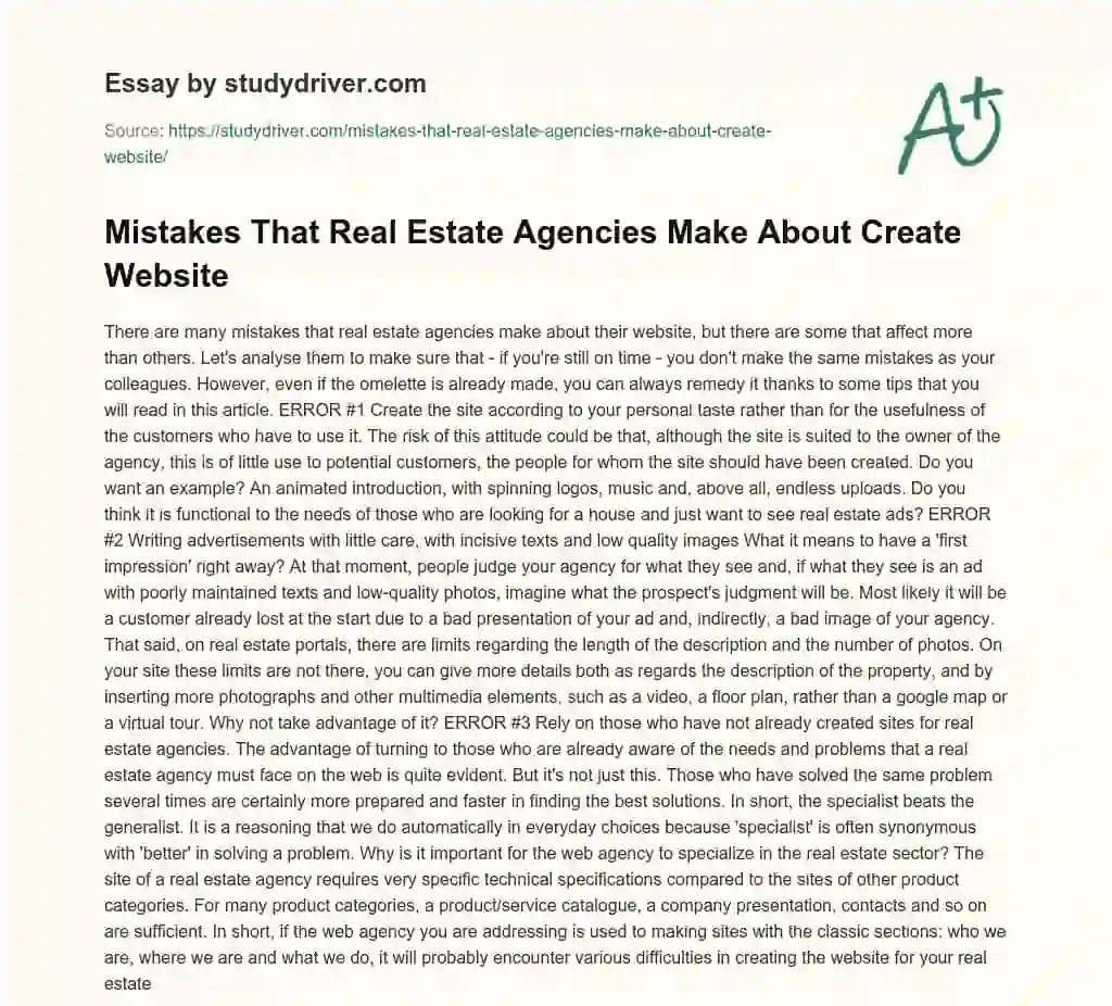 Mistakes that Real Estate Agencies Make about Create Website essay