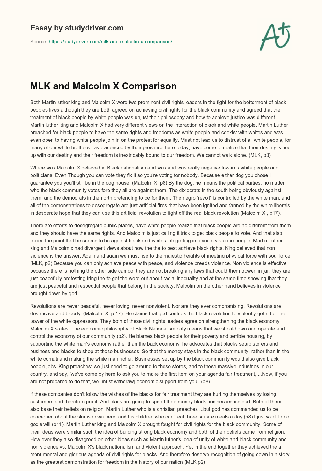 MLK and Malcolm X Comparison essay