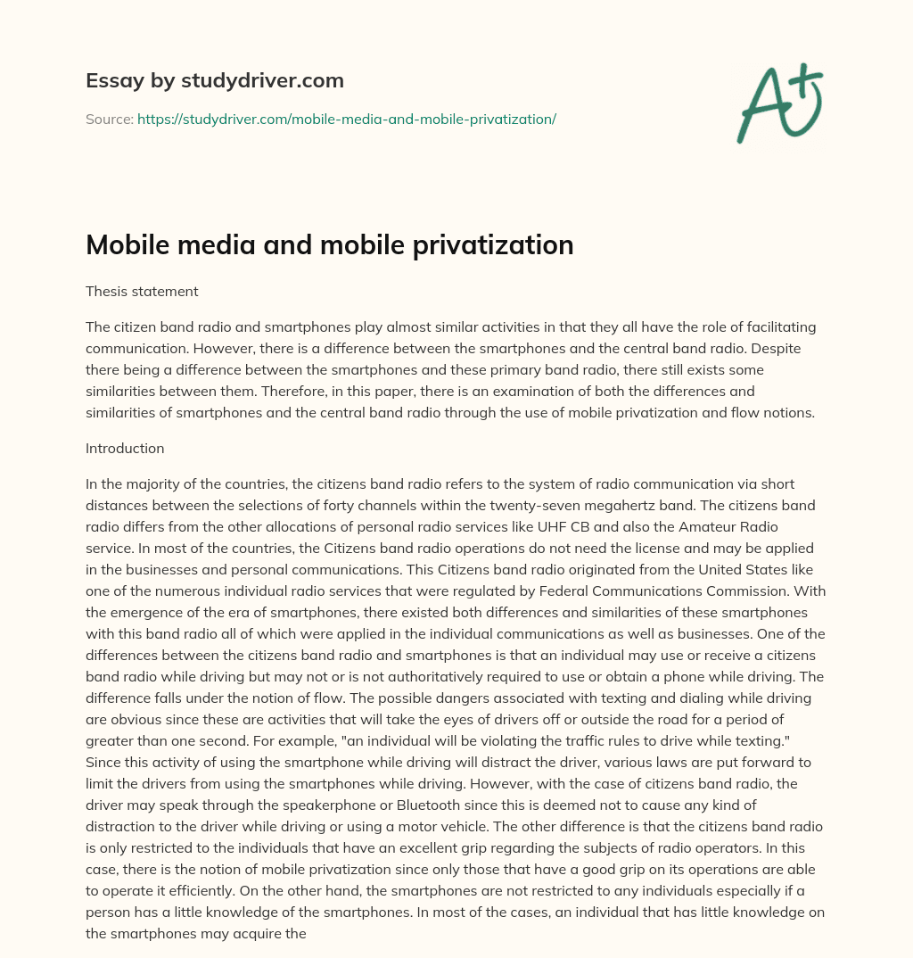 Mobile Media and Mobile Privatization essay