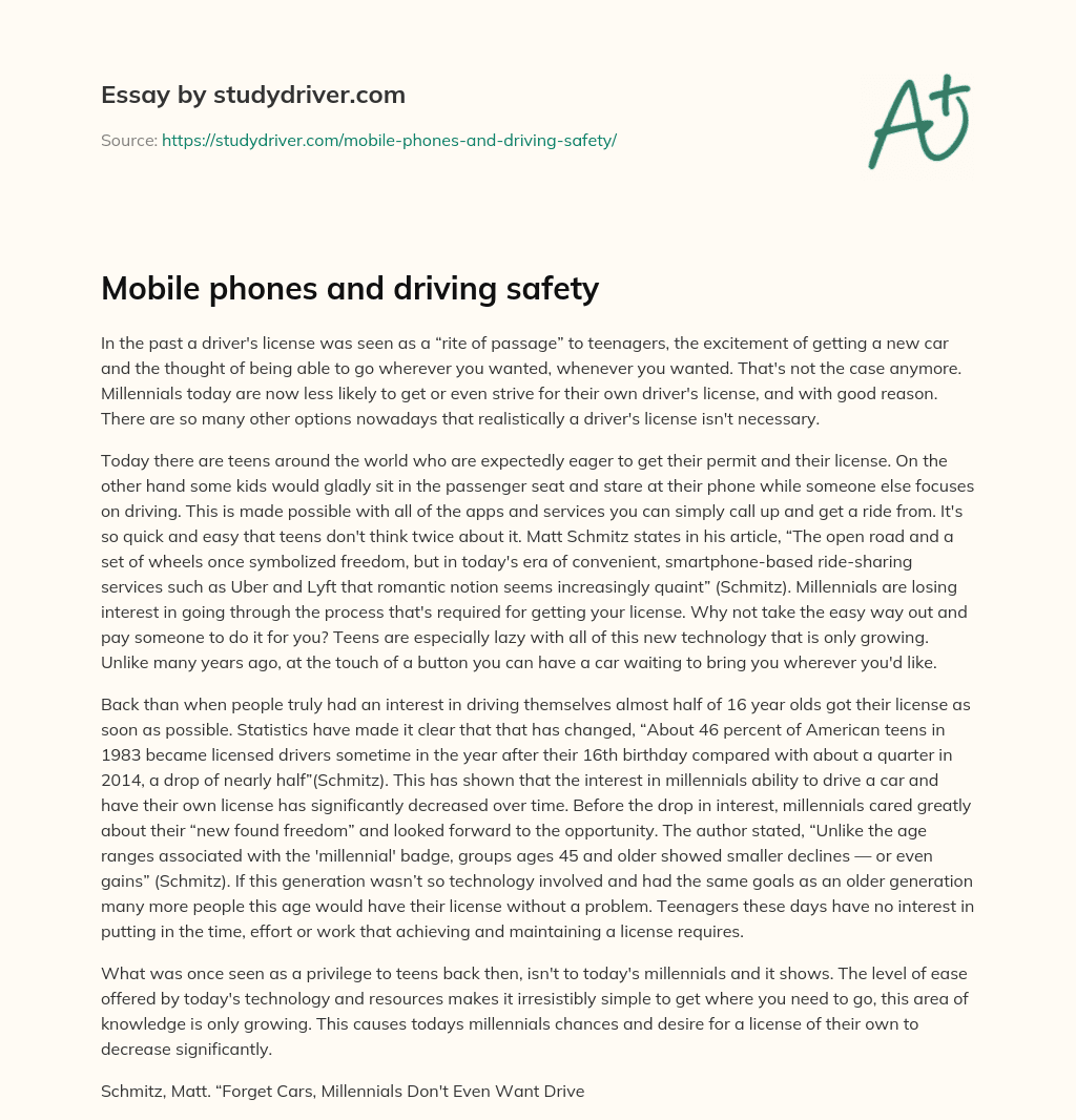 Mobile Phones and Driving Safety essay