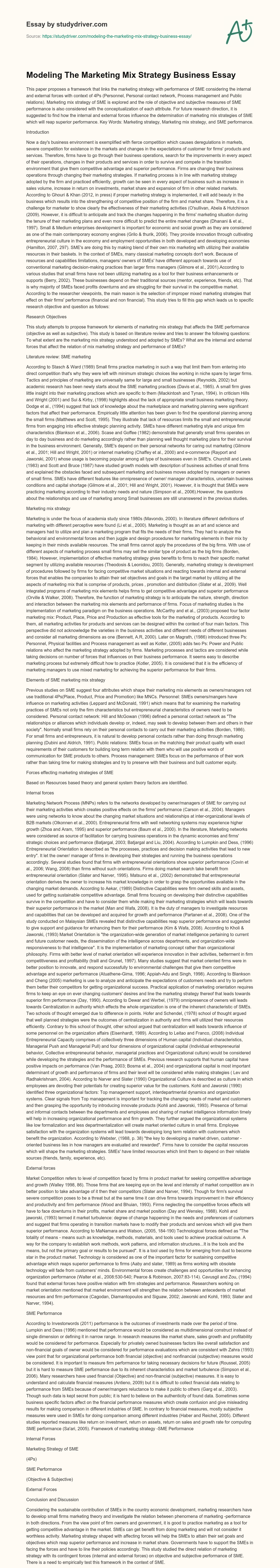 Modeling the Marketing Mix Strategy Business Essay essay