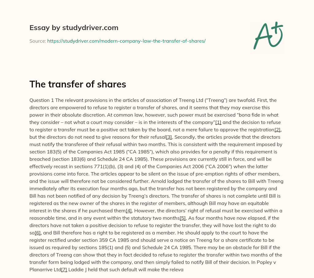 The Transfer of Shares essay