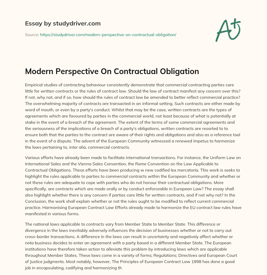 Modern Perspective on Contractual Obligation essay