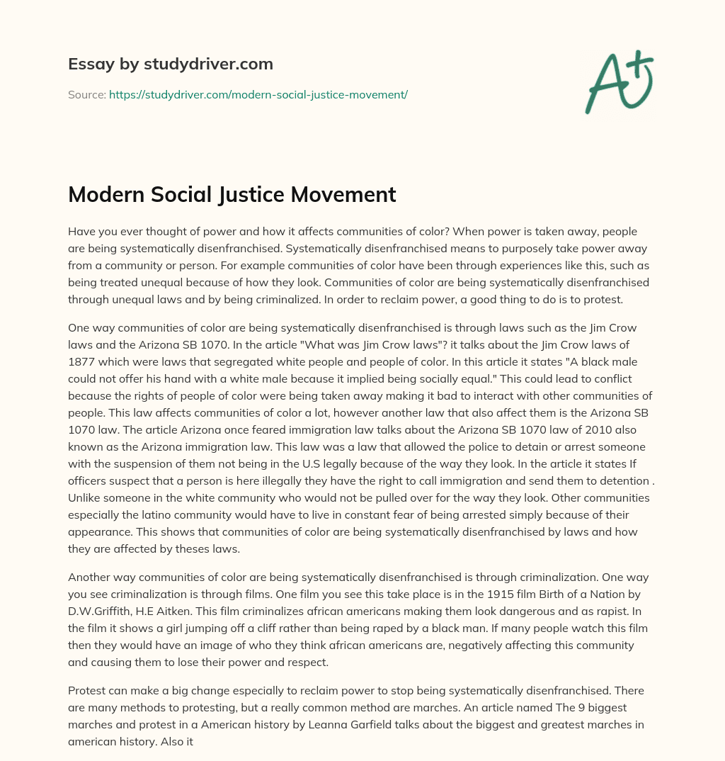 Modern Social Justice Movement essay