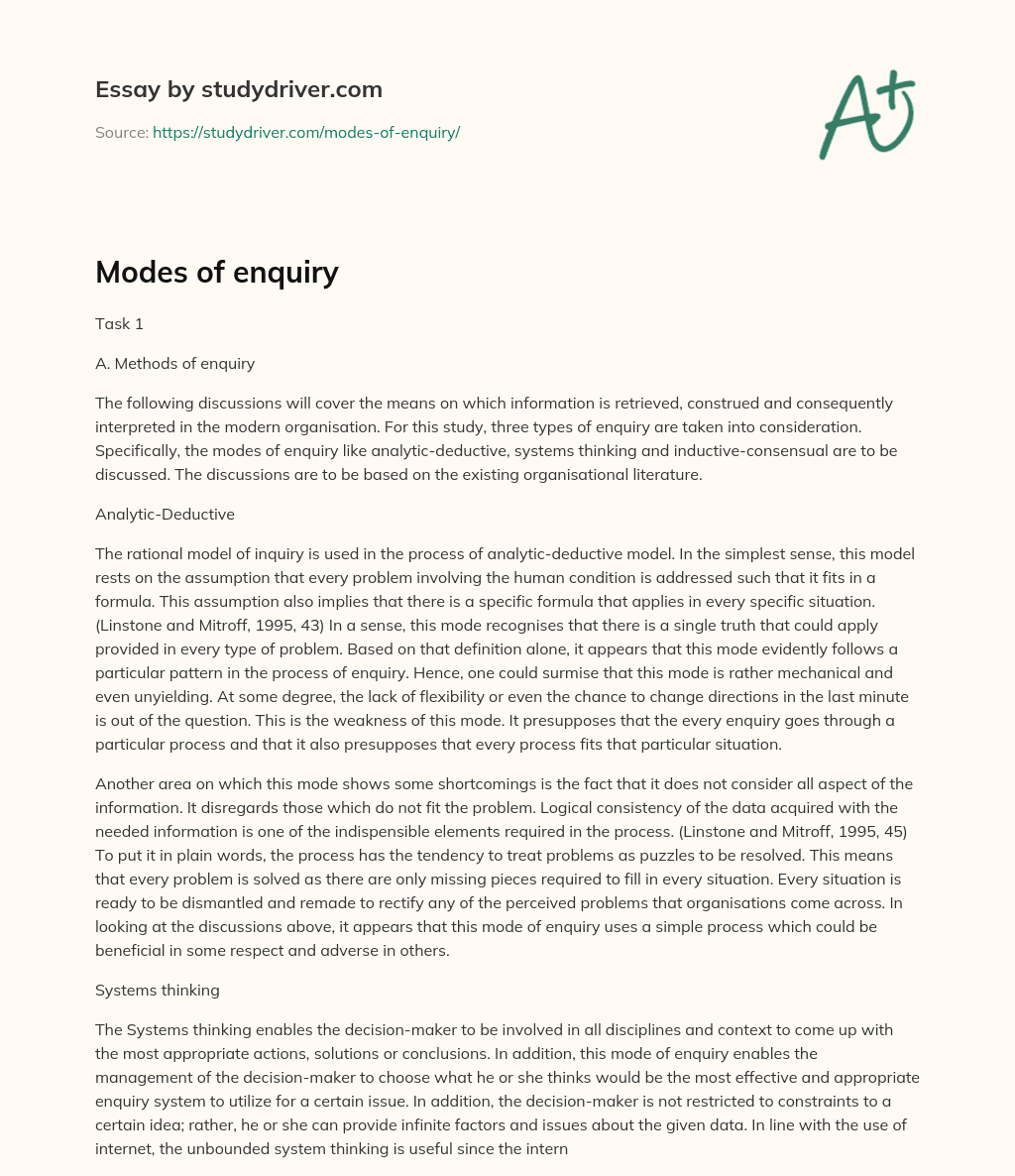 Modes of Enquiry essay