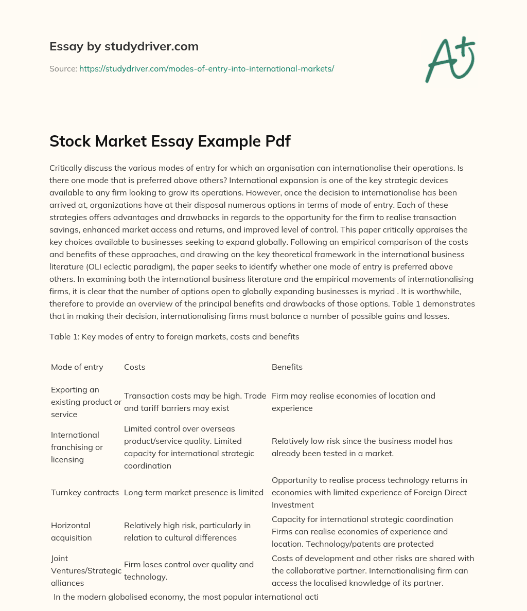Stock Market Essay Example Pdf essay