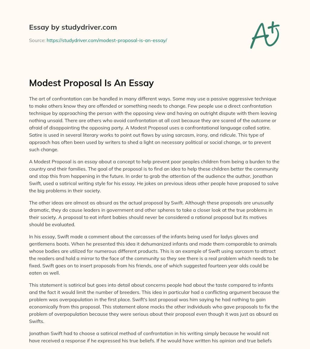 Modest Proposal is an Essay essay