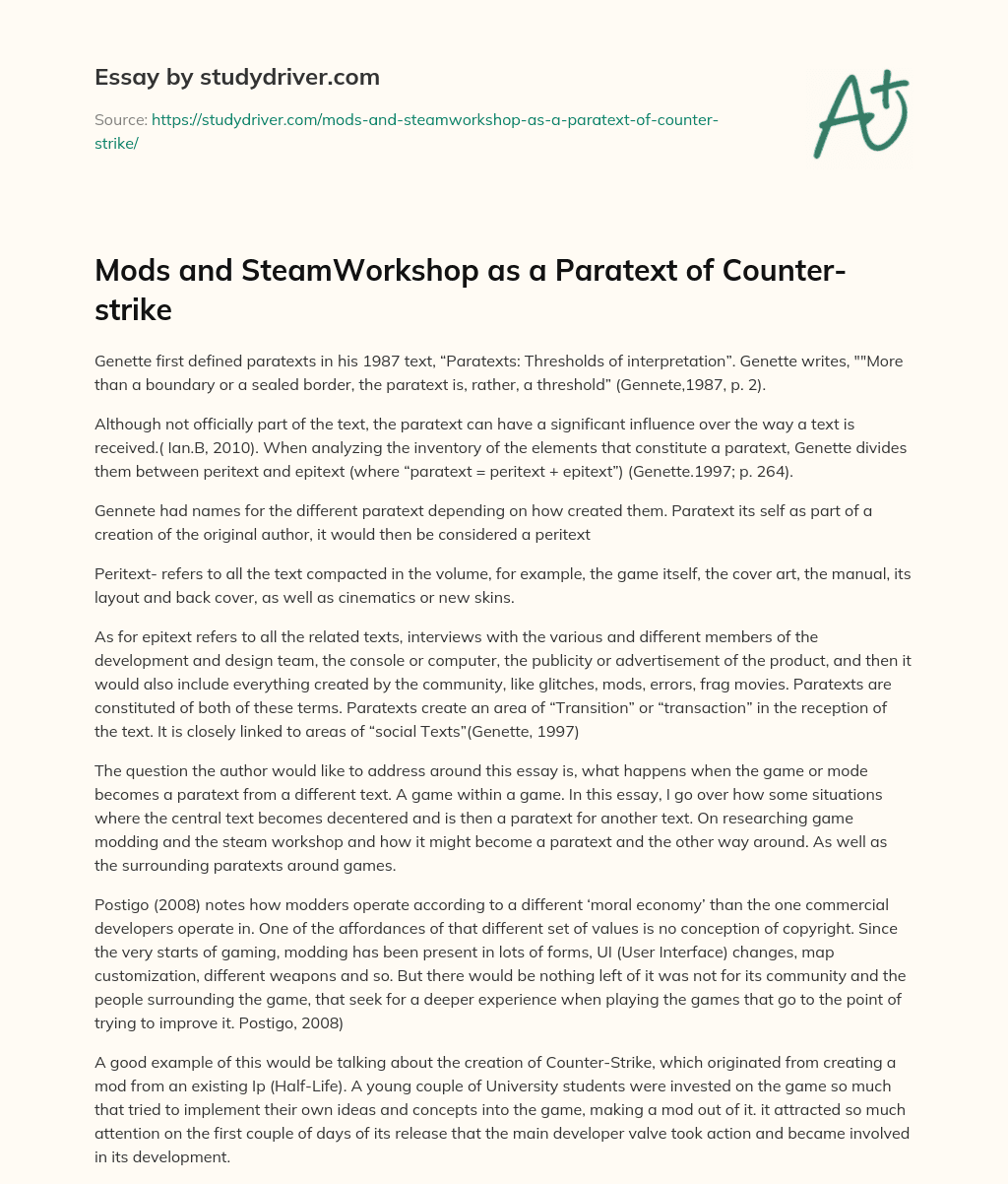 Mods and SteamWorkshop as a Paratext of Counter-strike essay