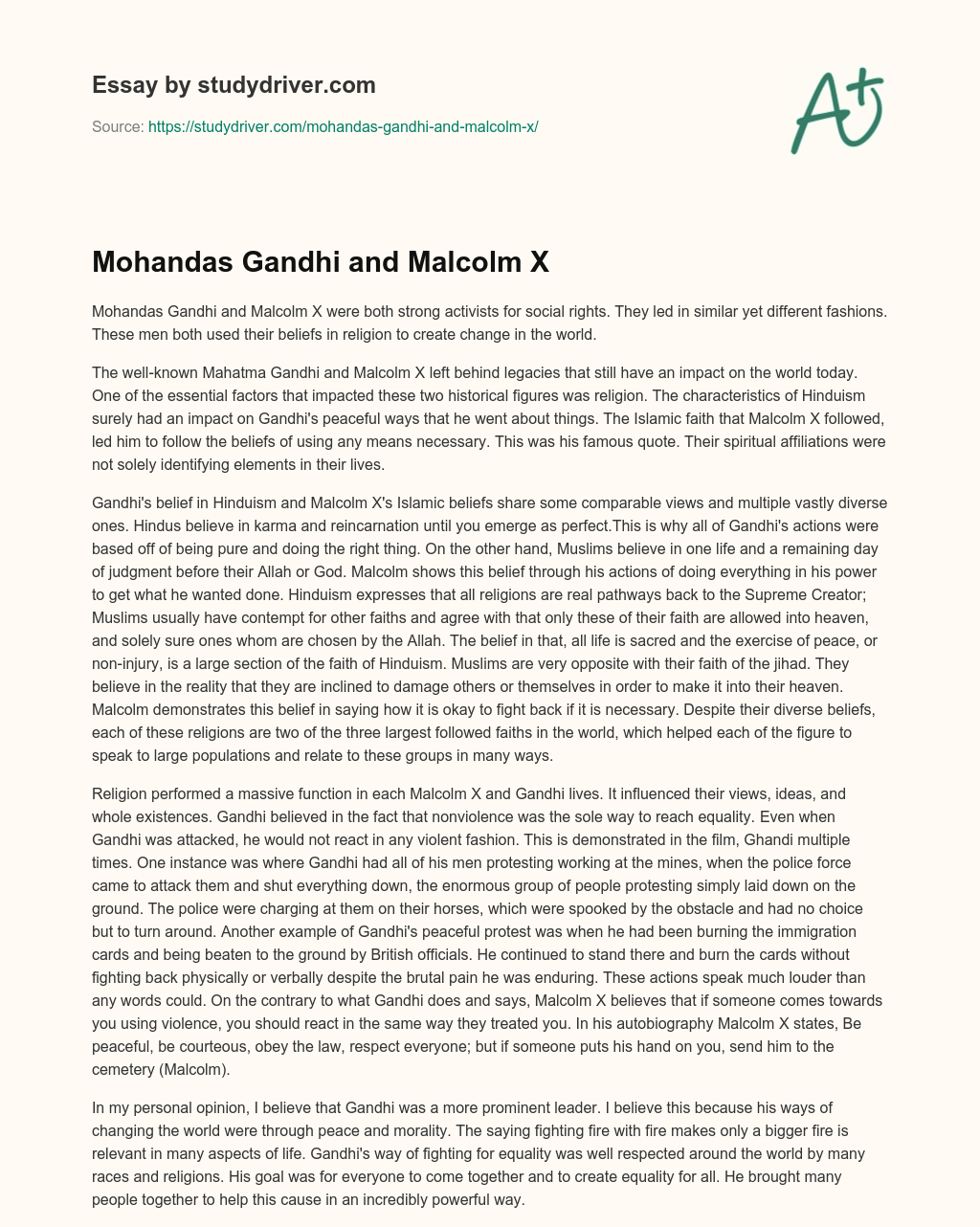 Mohandas Gandhi and Malcolm X essay