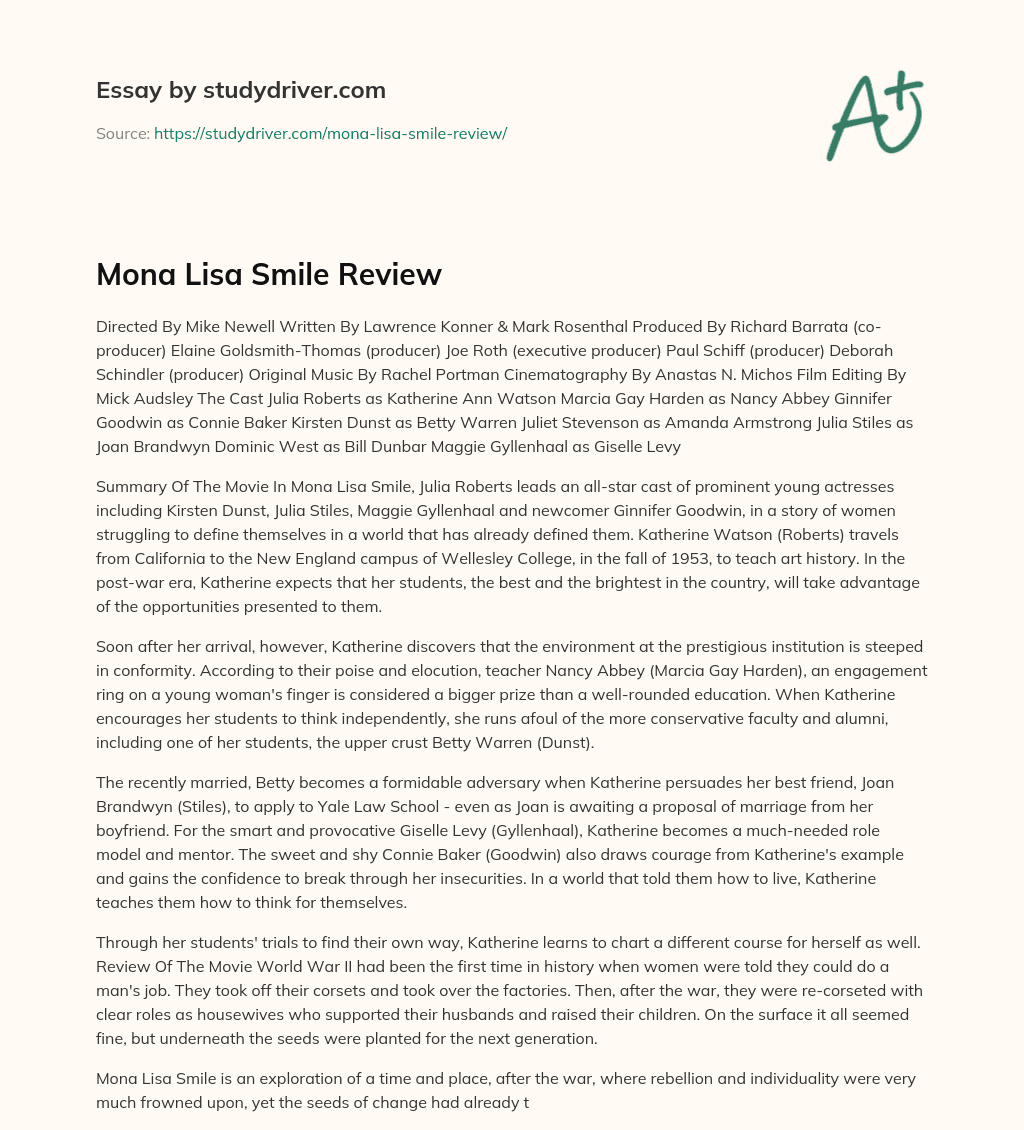 Mona Lisa Smile Review essay