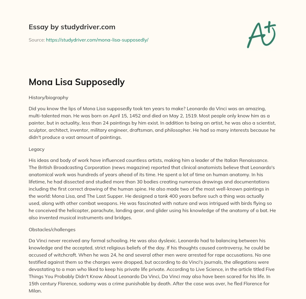 Mona Lisa Supposedly essay