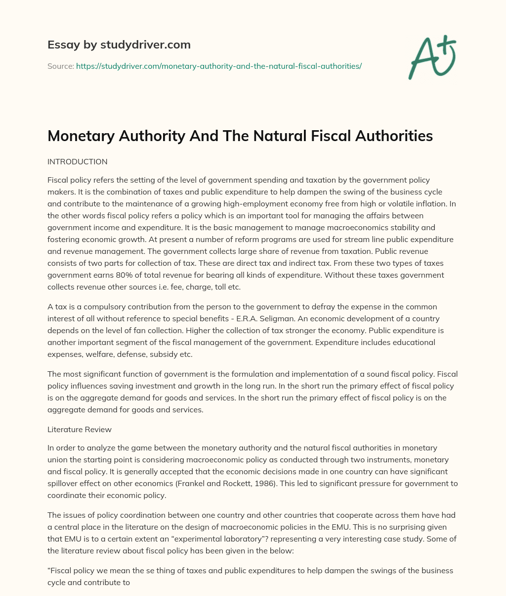 Monetary Authority and the Natural Fiscal Authorities essay