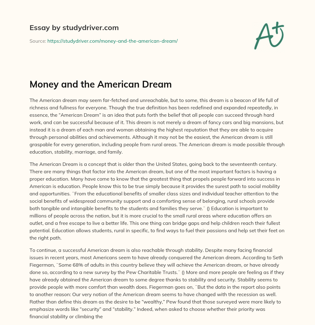 Money and the American Dream essay