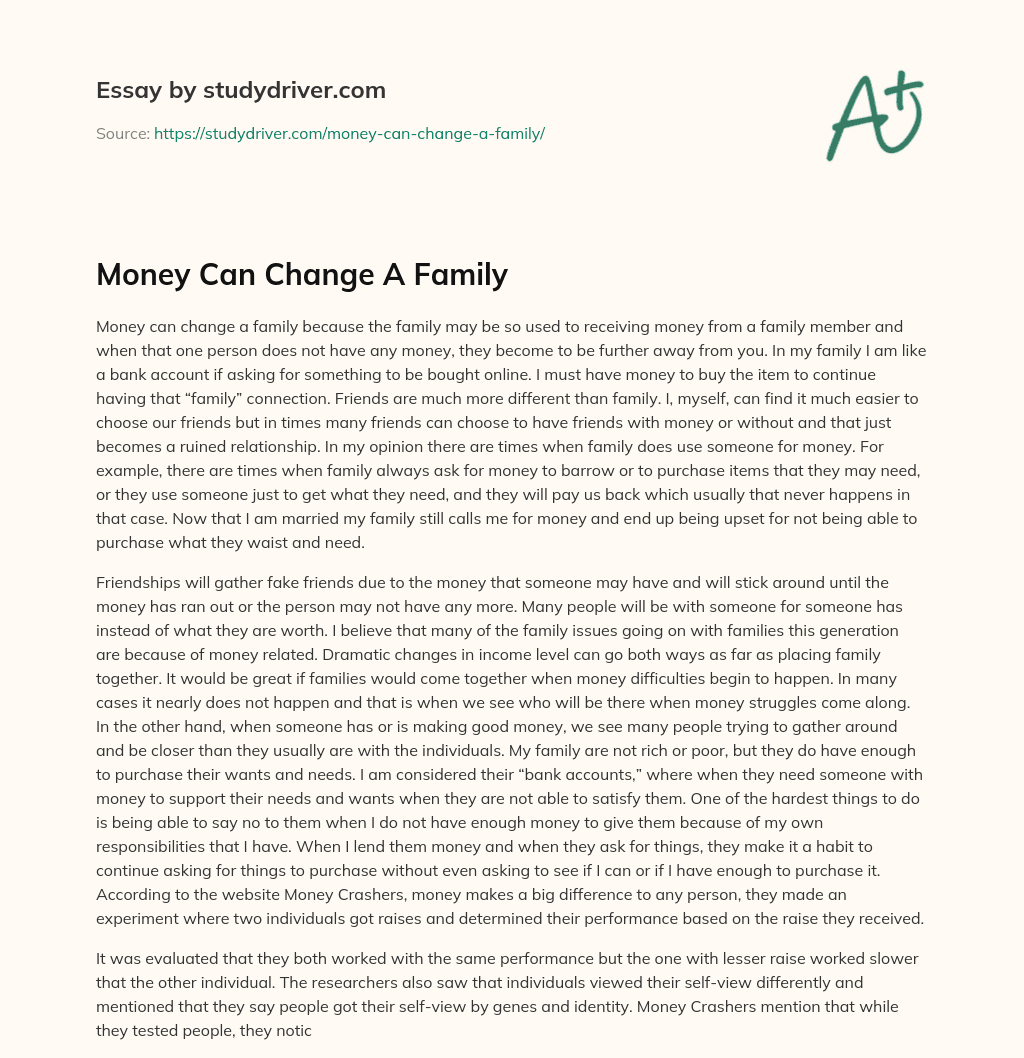 Money Can Change a Family essay