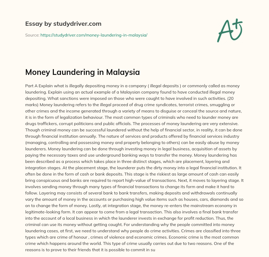Money Laundering in Malaysia essay
