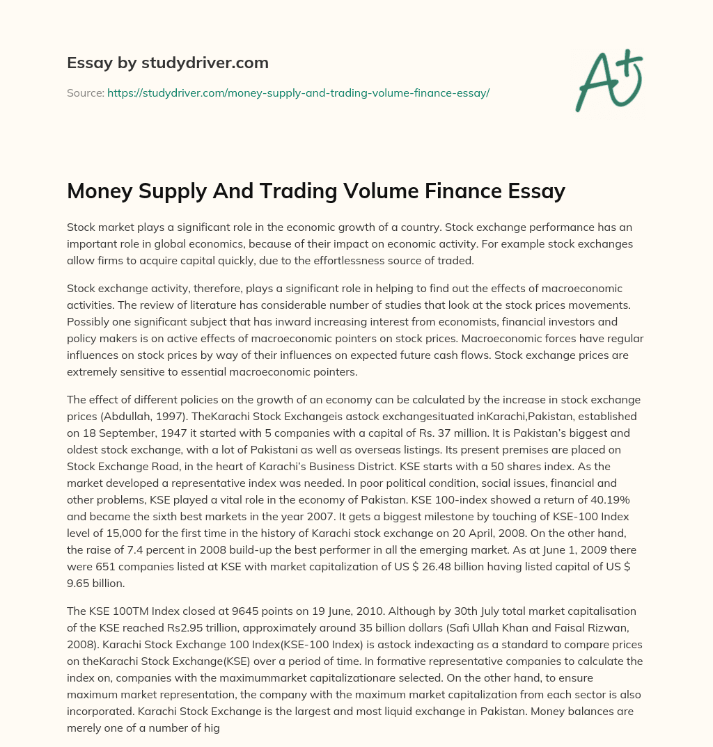 Money Supply and Trading Volume Finance Essay essay