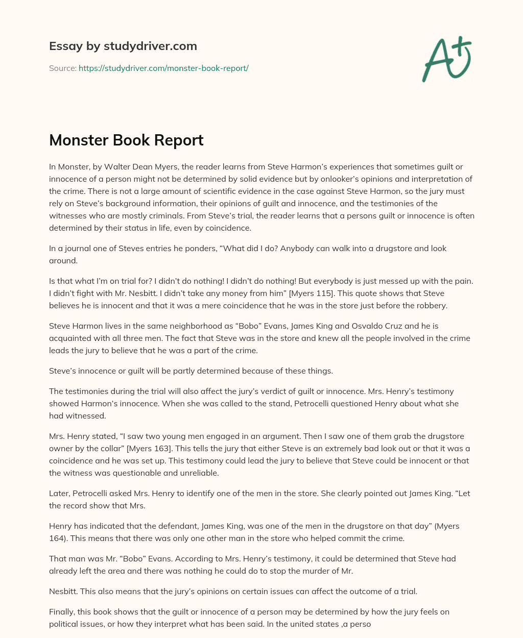 Monster Book Report essay