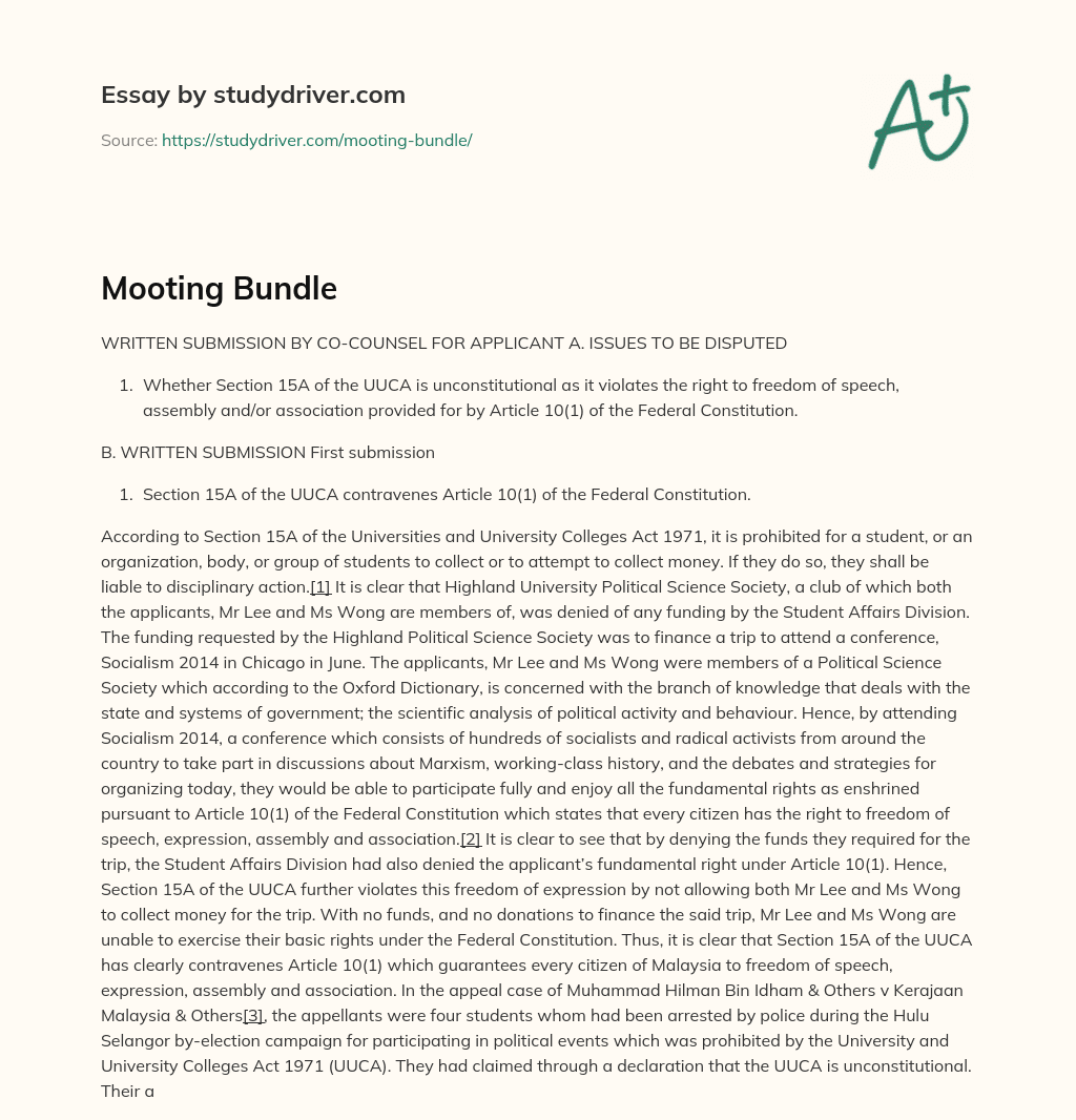 Mooting Bundle essay