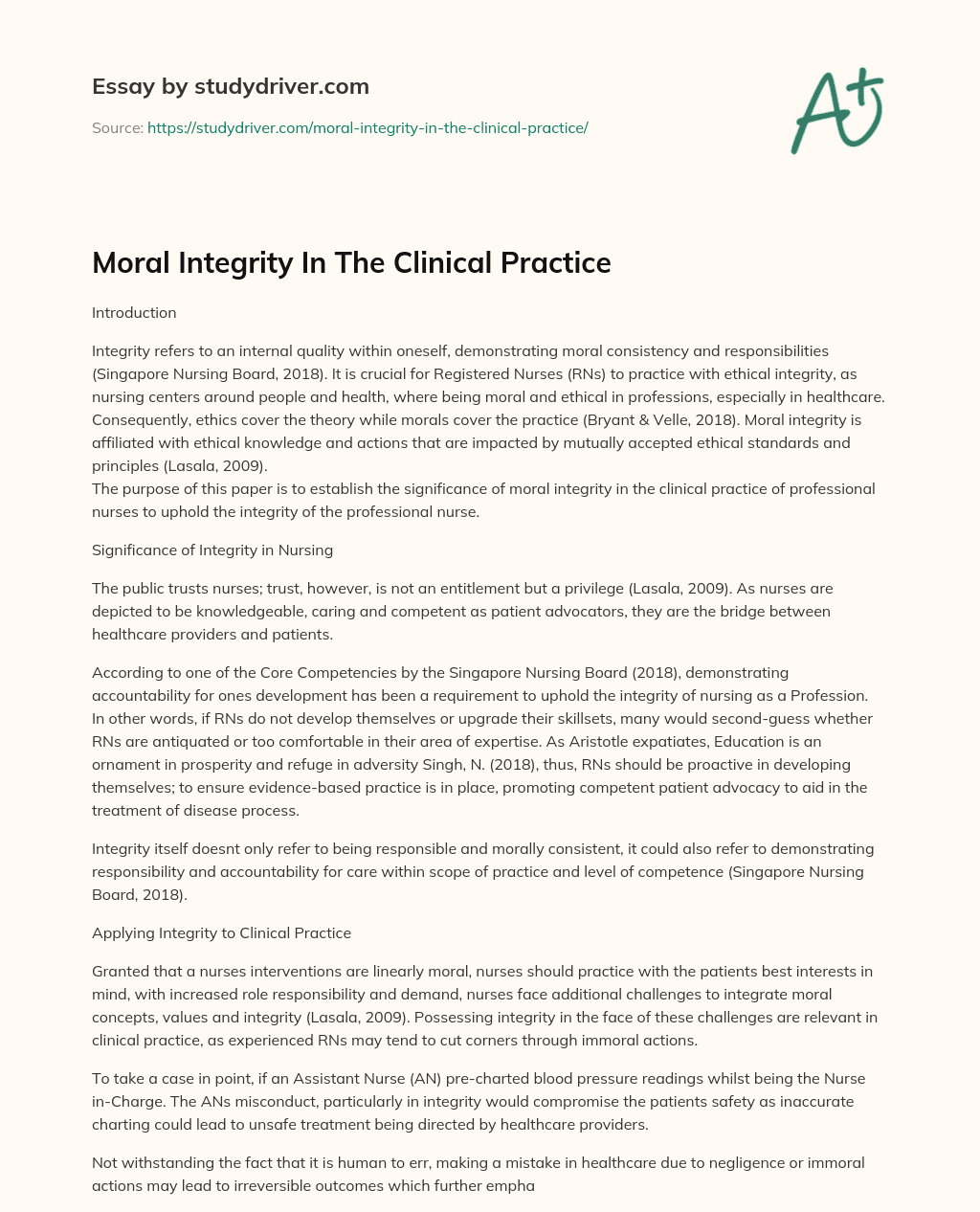 Moral Integrity in the Clinical Practice essay