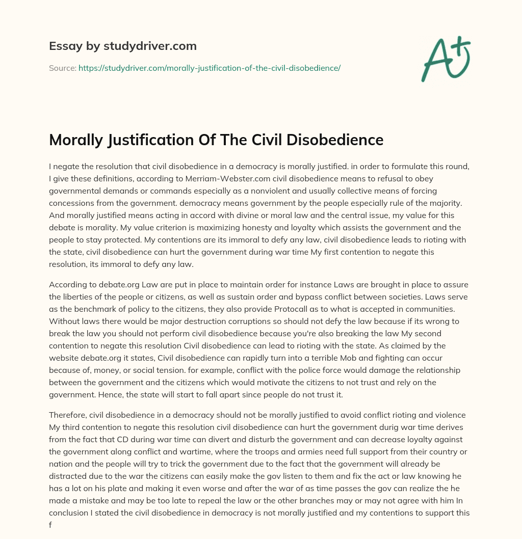 Morally Justification of the Civil Disobedience essay