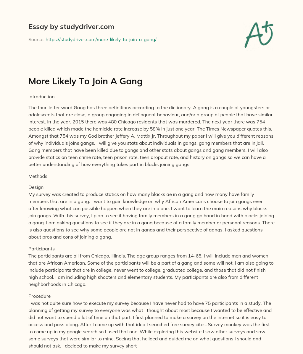 More Likely to Join a Gang essay