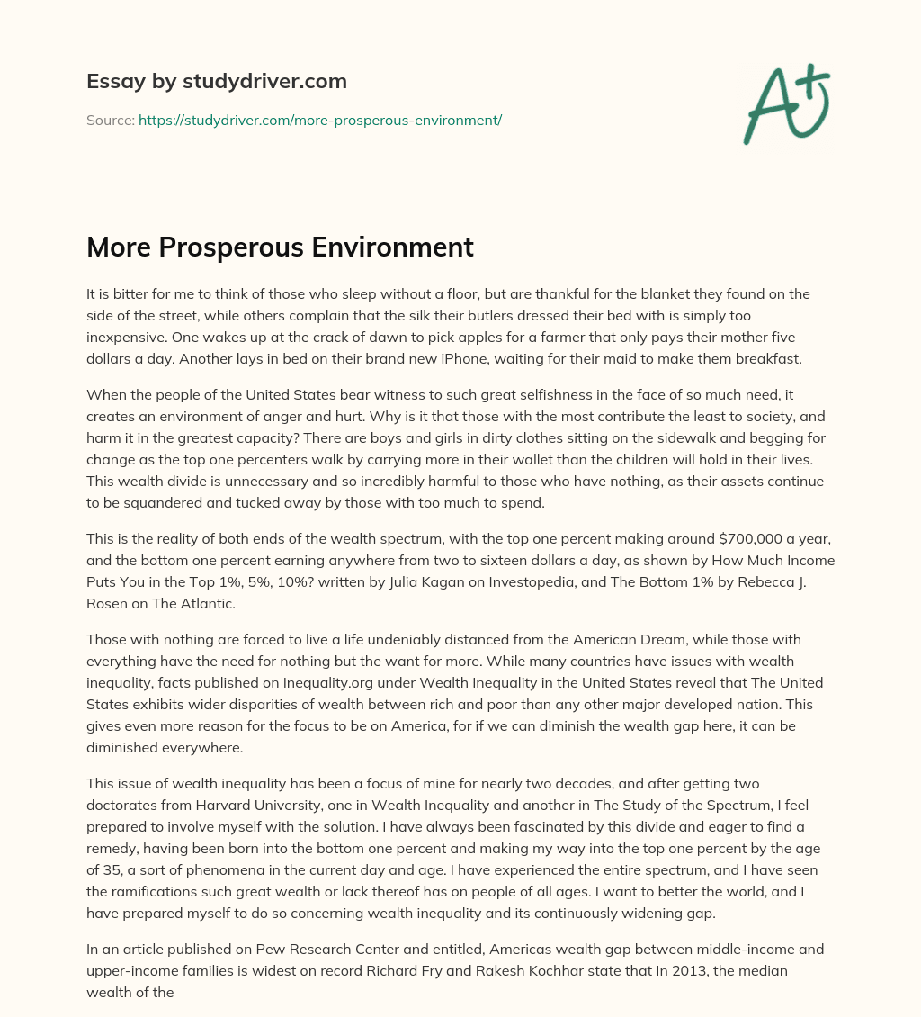 More Prosperous Environment essay