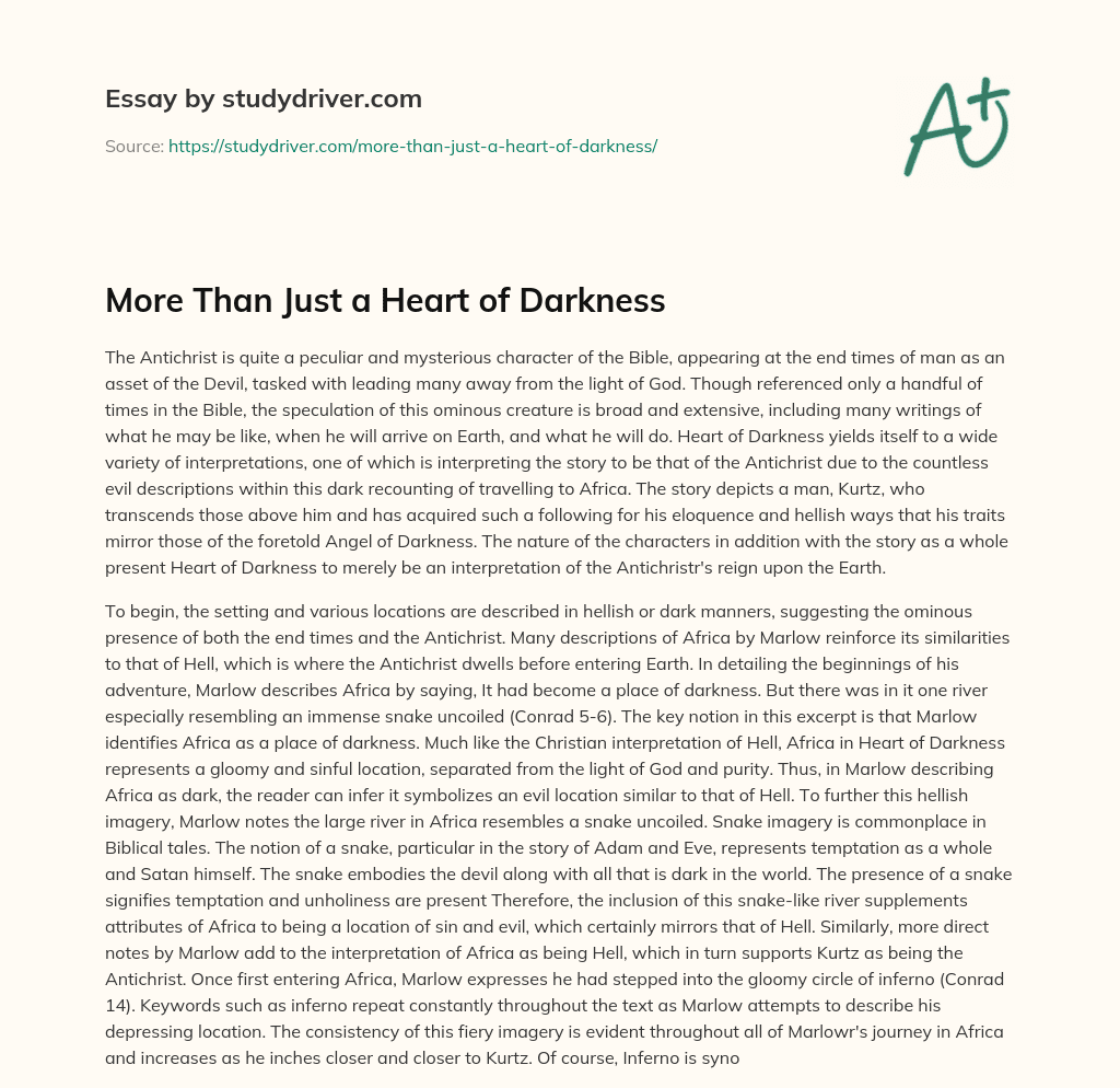 More than Just a Heart of Darkness essay