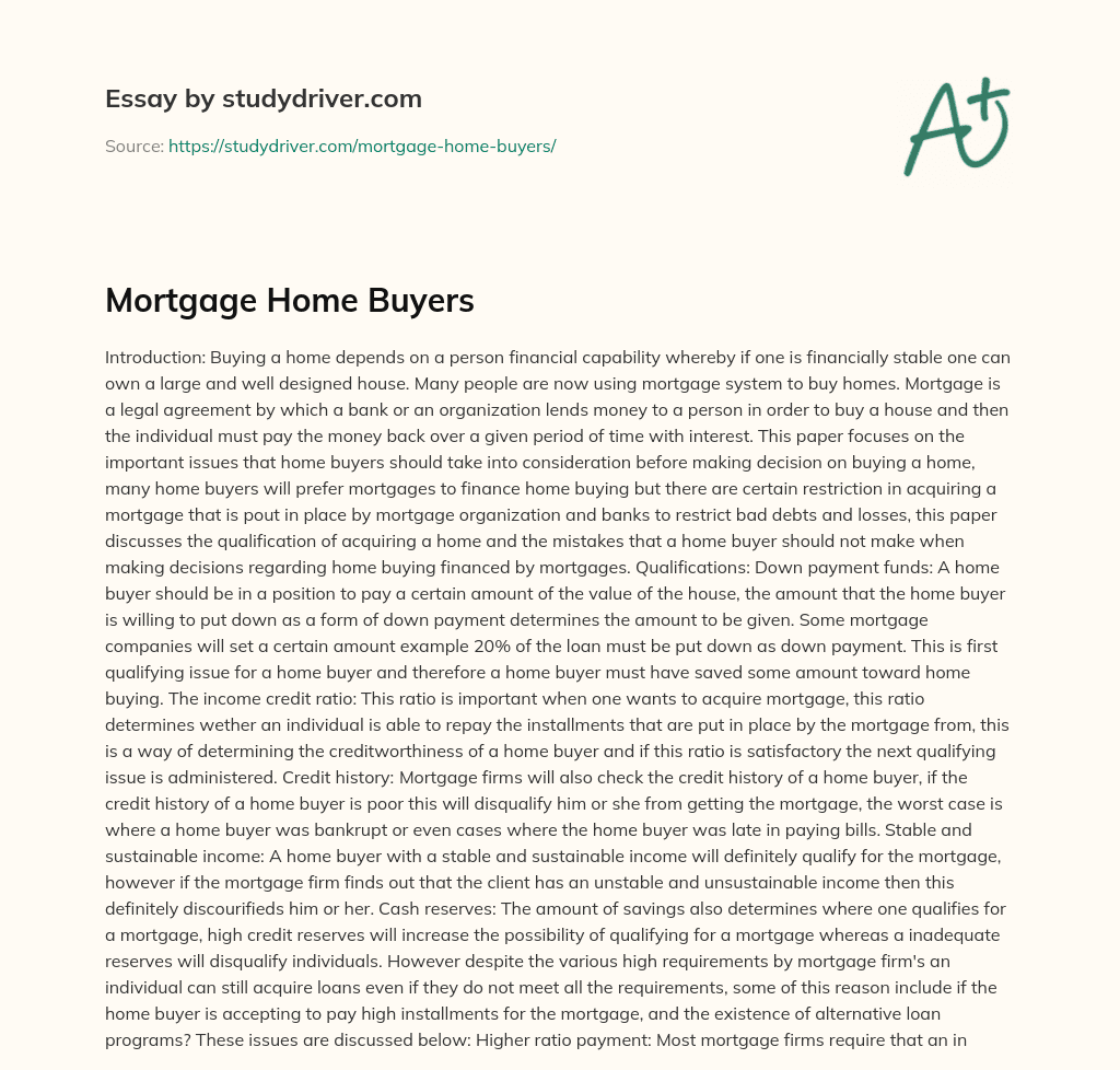 Mortgage Home Buyers essay