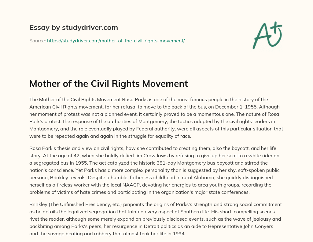 Mother of the Civil Rights Movement essay