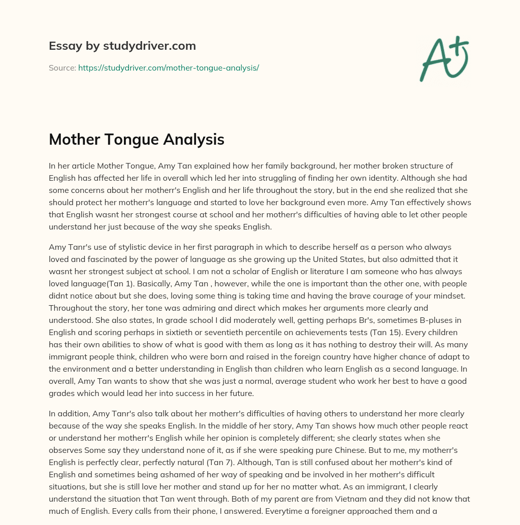 Mother Tongue Analysis essay