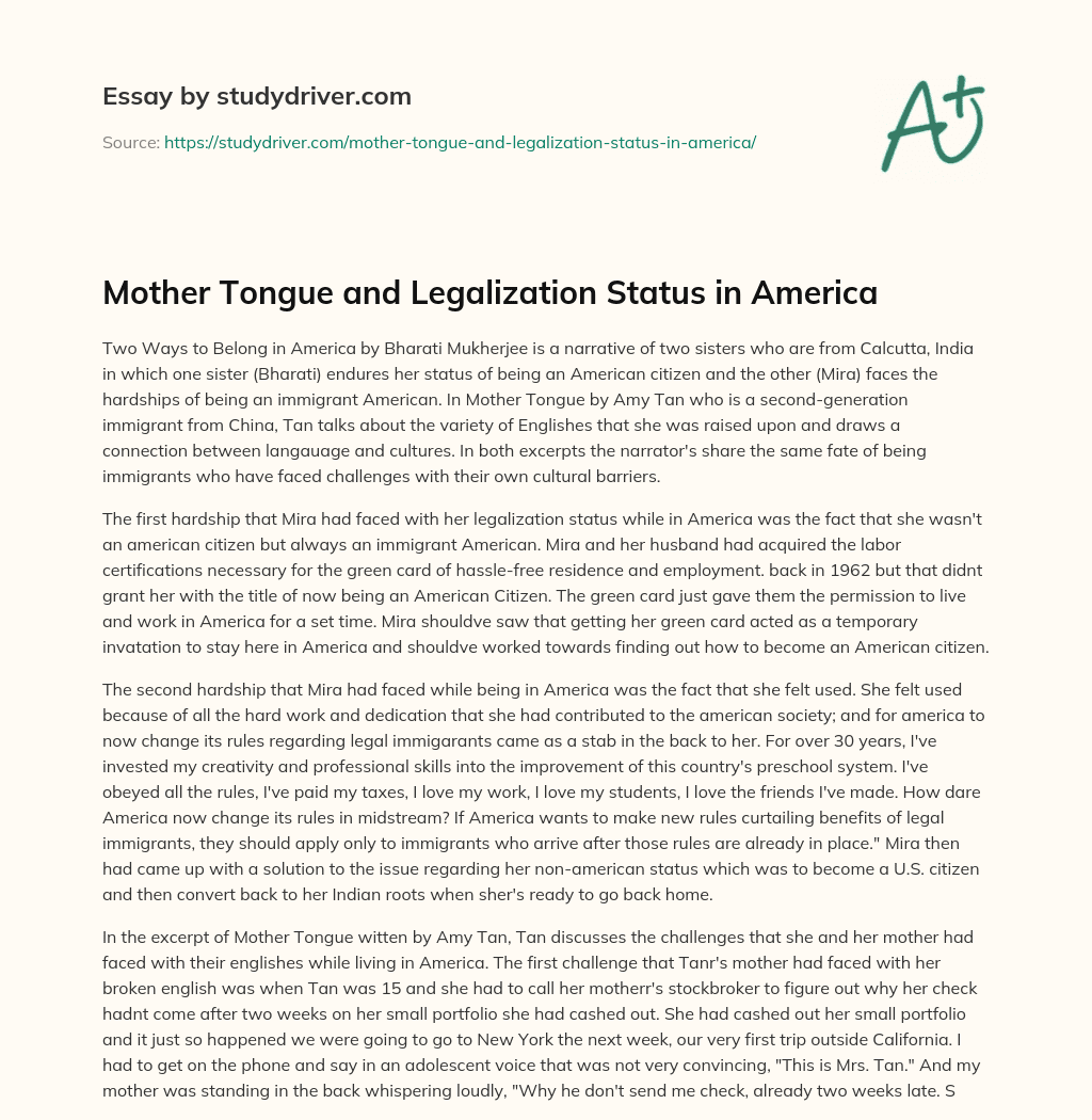 Mother Tongue and Legalization Status in America essay