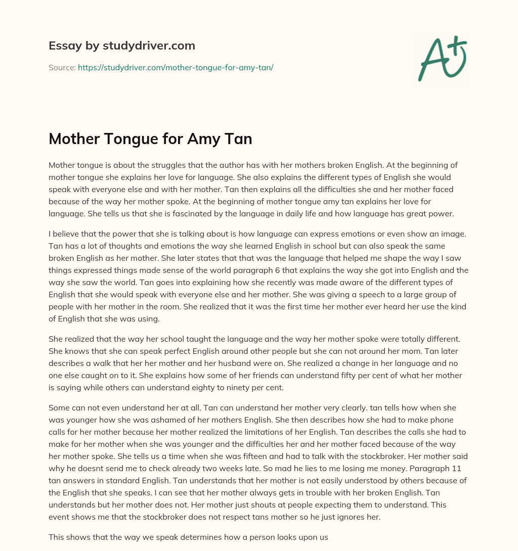 Mother Tongue for Amy Tan essay