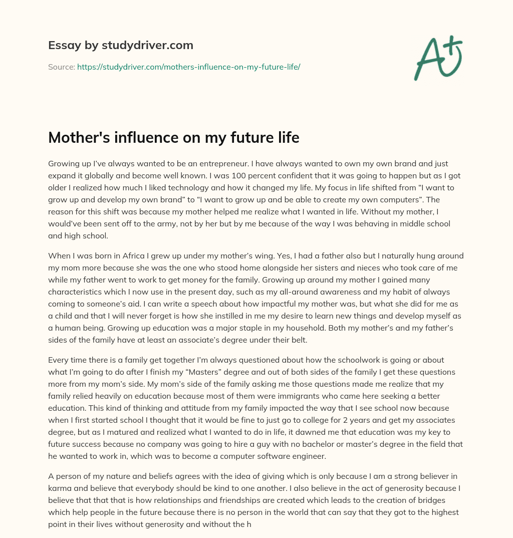 Mother’s Influence on my Future Life essay