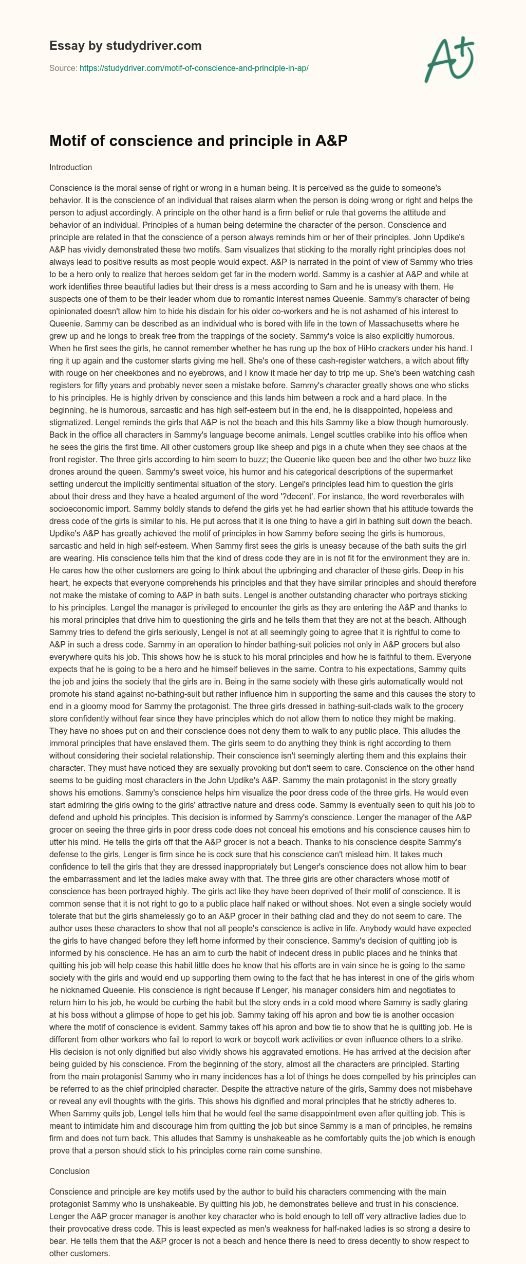 Motif of Conscience and Principle in A&P essay