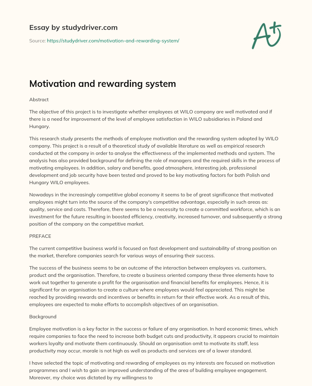Motivation and Rewarding System essay