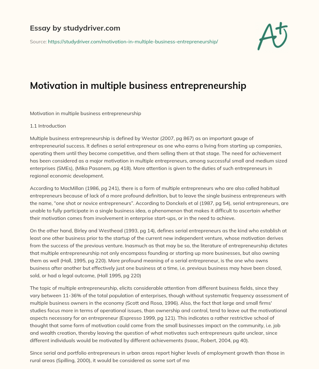 Motivation in Multiple Business Entrepreneurship essay