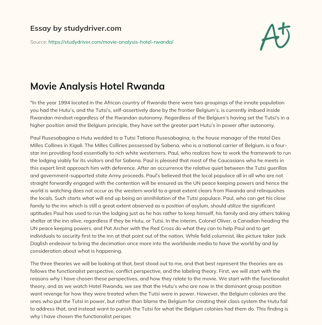 Movie Analysis Hotel Rwanda essay