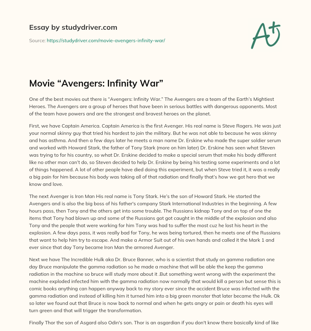 Movie “Avengers: Infinity War”  essay