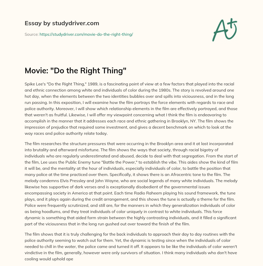 Movie: “Do the Right Thing” essay
